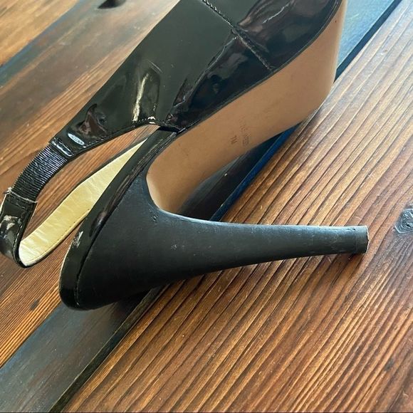 Nine West Peep Toe Sling Back Black Patent Leather Heels - Picture 8 of 8